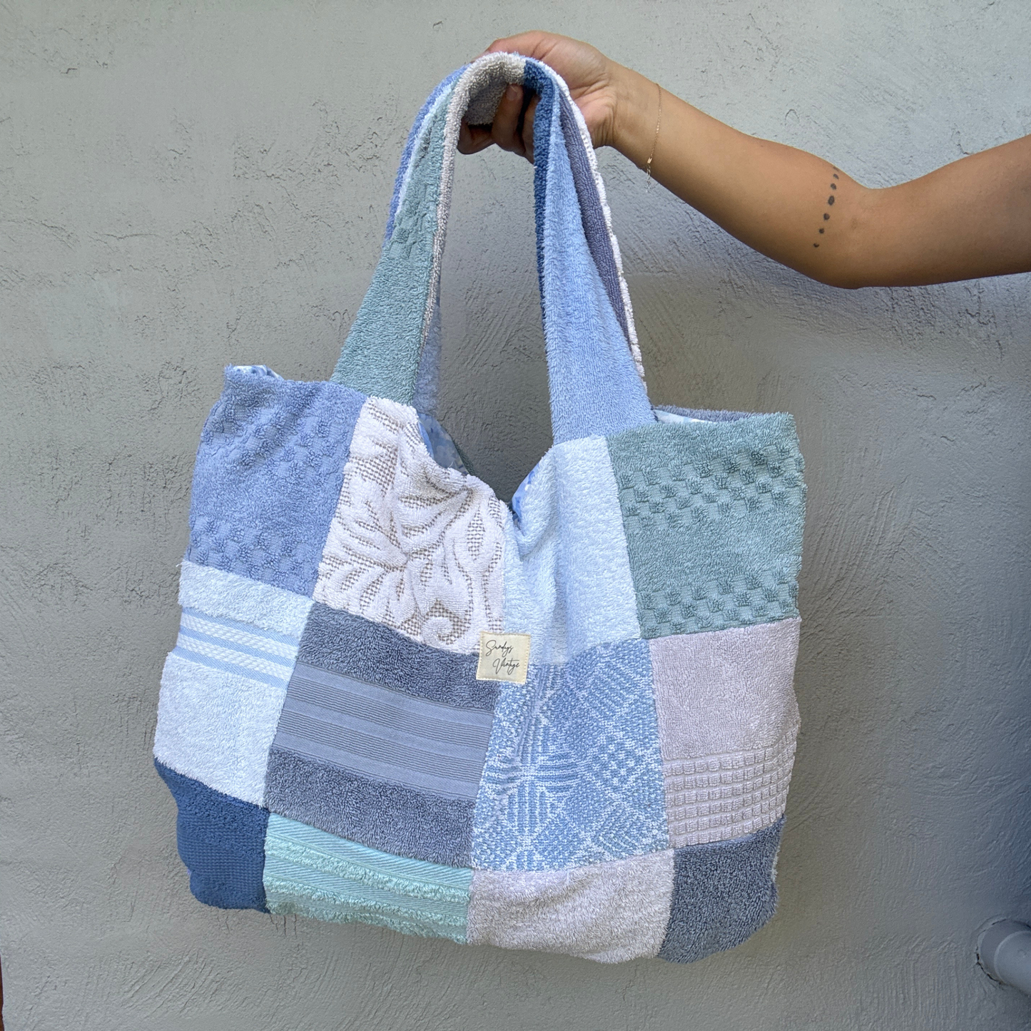 RETOWEL Large Patchwork Bag // Tidal Blue