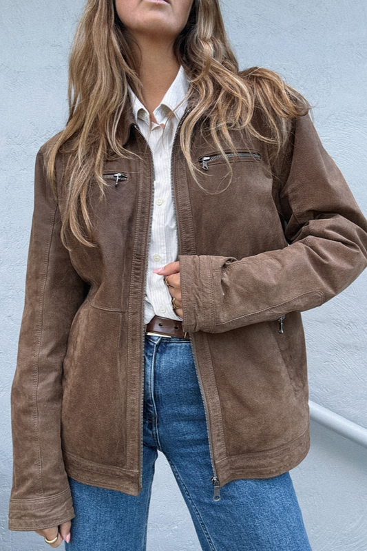 90s Suede Leather Jacket // Size L