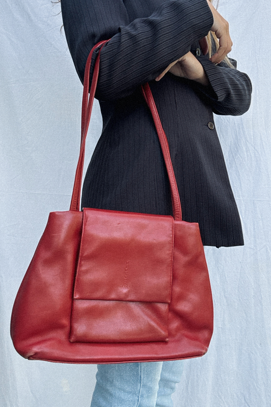 Vintage Red Leather Shoulder Bag