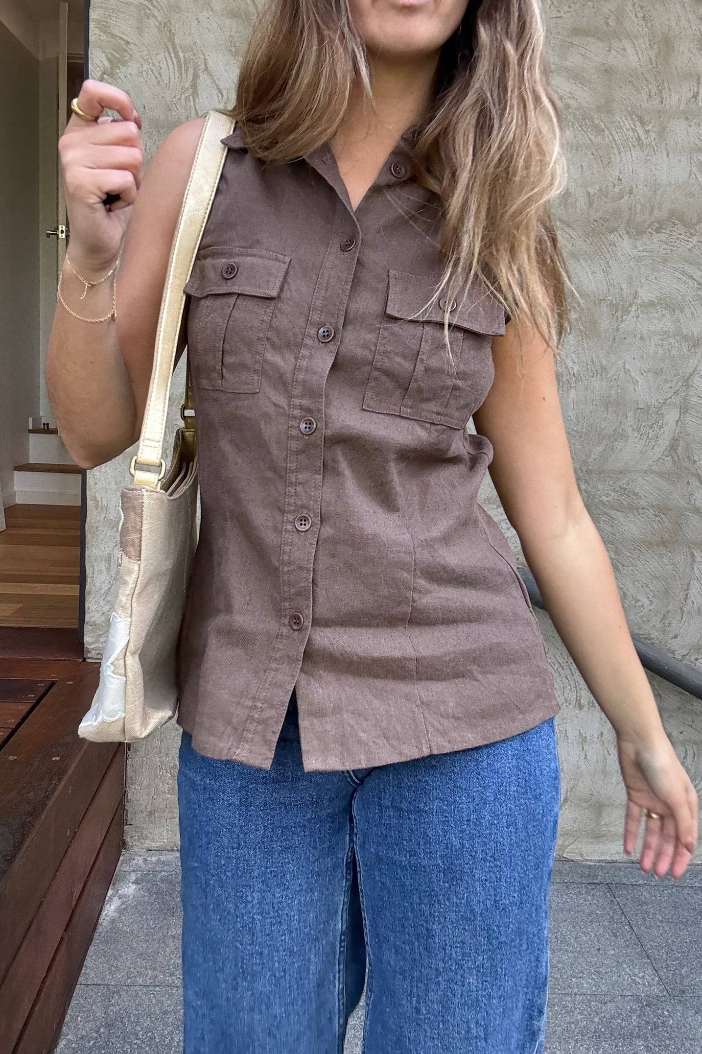 Chocolate Linen Vest Top // Size 12