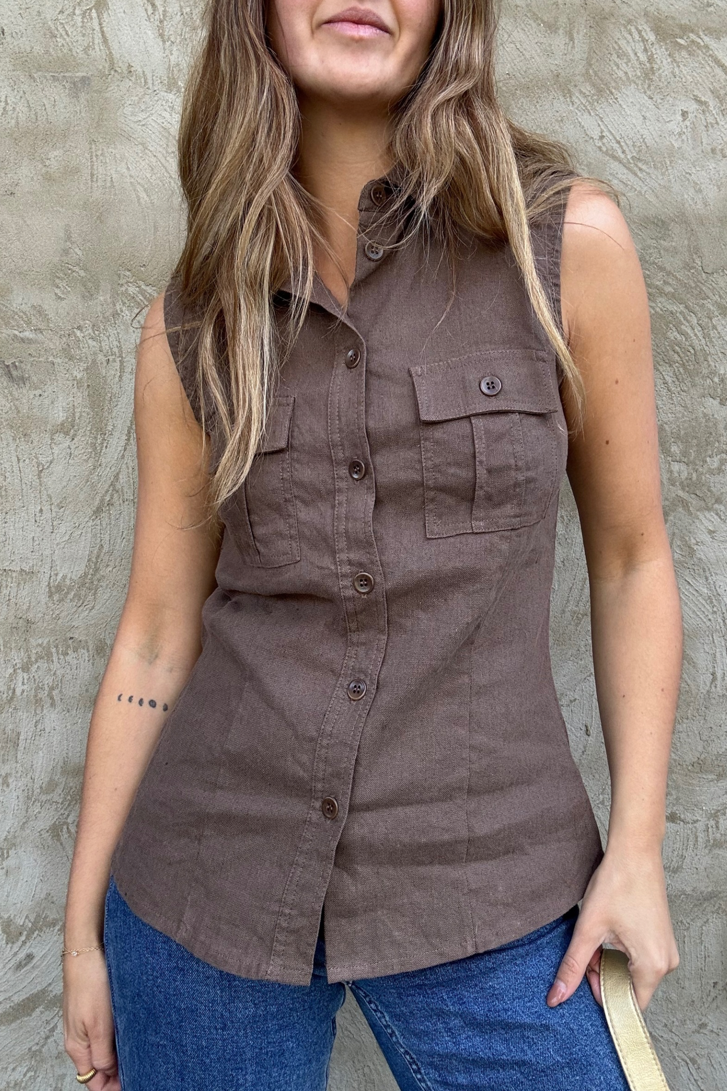 Chocolate Linen Vest Top // Size 12