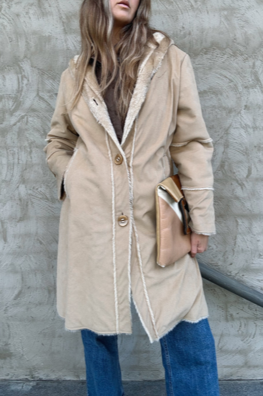 Faux Suede Sherpa Coat // Size L