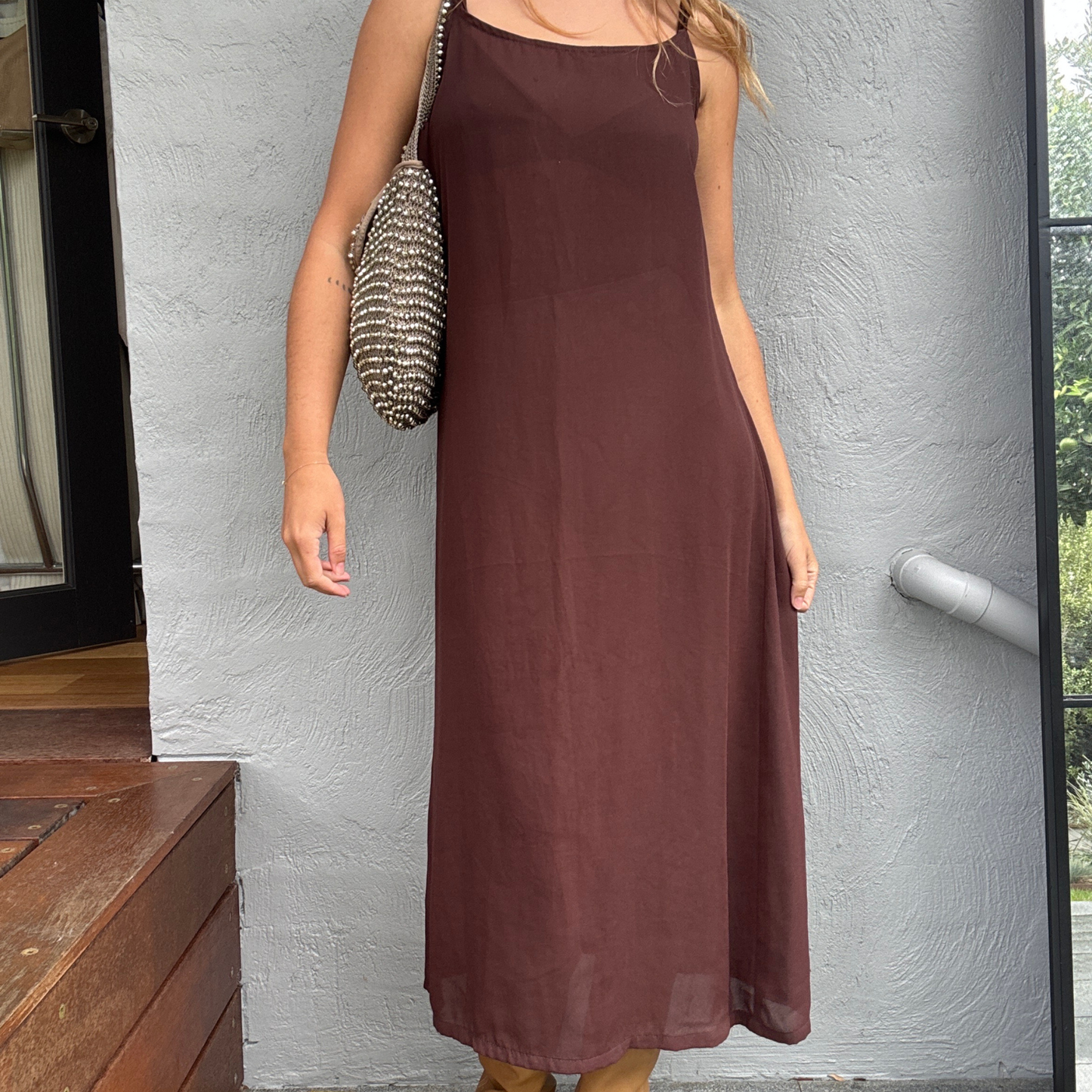 Chocolate Semi Sheer Slip Dress // Size 8-12