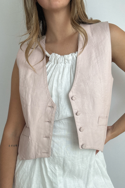 Vintage Baby Pink Leather Vest // Size 6-8